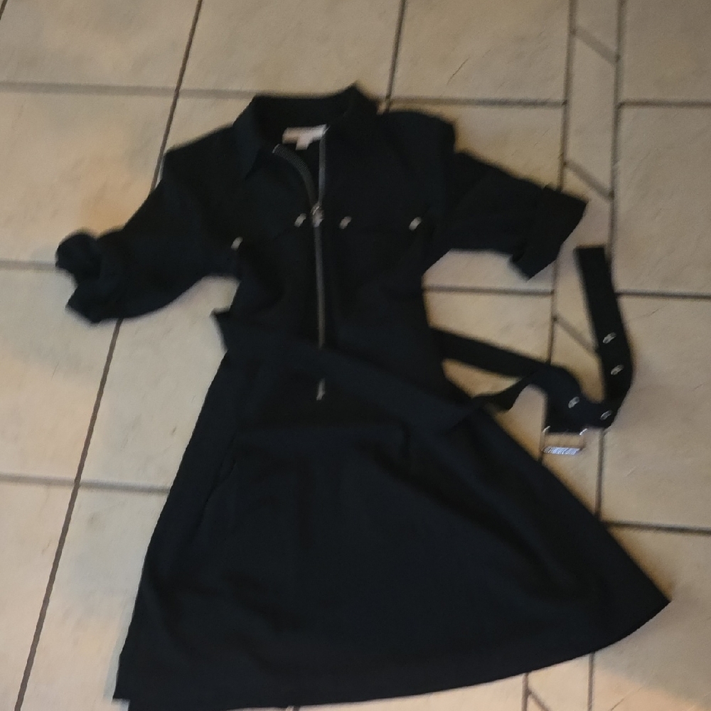 MICHAEL Michael Kors Black Zip-Front Mini Dress with Belt